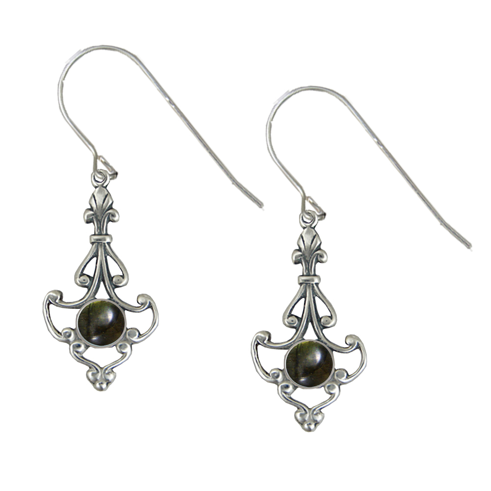 Sterling Silver Victorian Spectrolite Drop Dangle Earrings